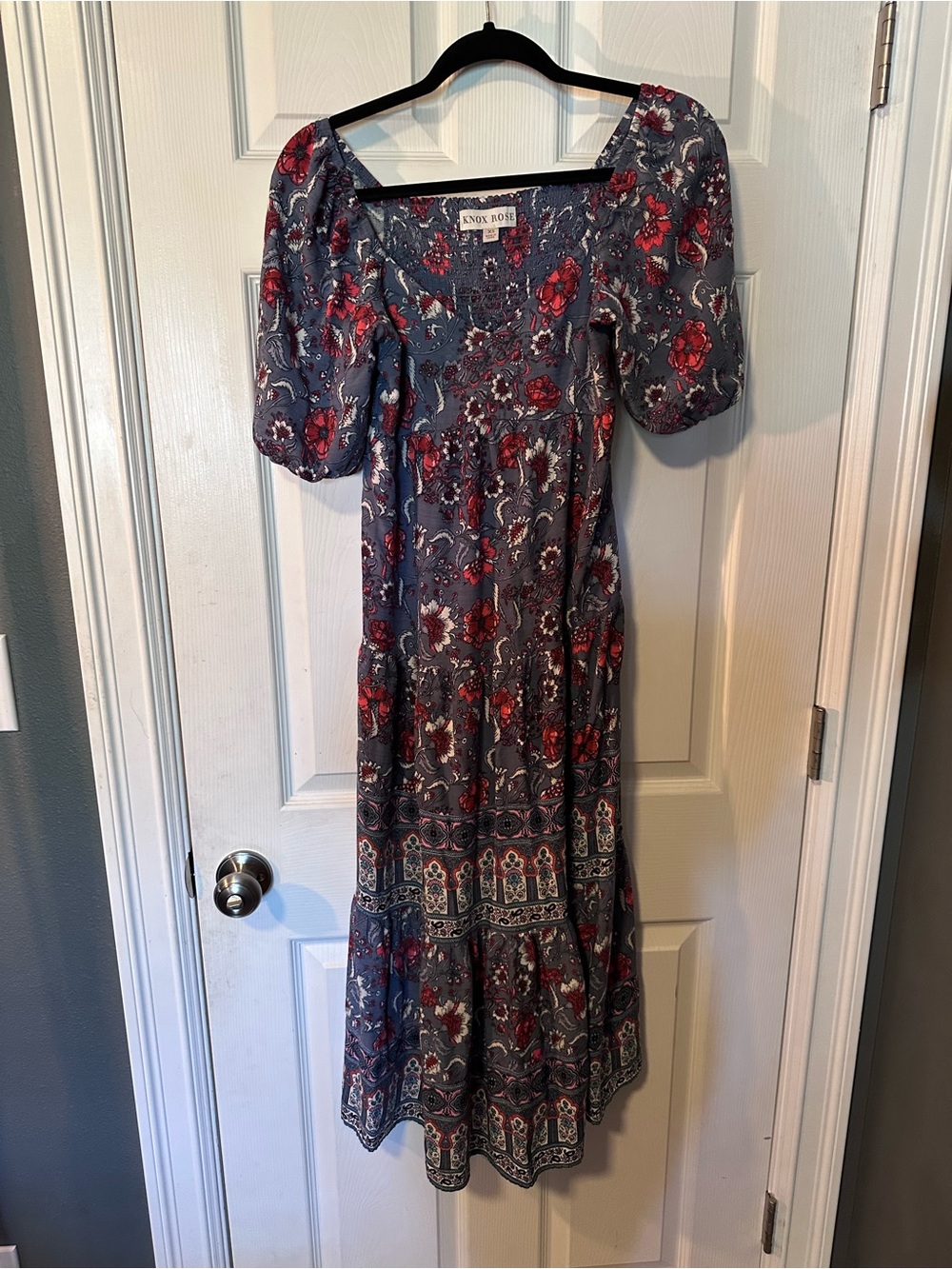 Knox Rose Floral Puff-Sleeve Midi Dress